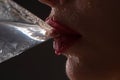 Cocktail girl closeup. Alcohol party. Sensual woman drinking martini. Royalty Free Stock Photo