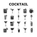 cocktail glass drink alcohol bar icons set vector