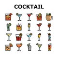 cocktail glass drink alcohol bar icons set vector