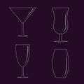 Cocktail glass icon set. Different types of glasses with cocktails. Alcohol drinks. Line art. Empty crystal glasses shape. Martini Royalty Free Stock Photo