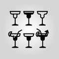 Cocktail glass icon set suitable for info graphics, websites and print media. Black flat line icons Royalty Free Stock Photo