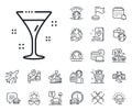 Cocktail glass line icon. Martini drink sign. Hotel service. Plane jet, travel map and baggage claim. Vector Royalty Free Stock Photo