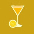 Cocktail glass martini lemon slice, Vector flat illustration texture, preparation alcoholic summer drinks Royalty Free Stock Photo