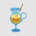 A cocktail glass with natural fruit juice and a drinking straw. Bright sweet drink for parties. Cartoon style. Vector illustration Royalty Free Stock Photo