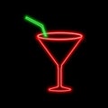 Cocktail glass neon sign. Bright glowing symbol on a black background. Royalty Free Stock Photo