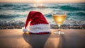 Cocktail glass, Santa\'s hat, celebration freshness ocean sand tropical christmas resort travelnew