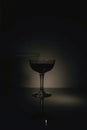 Cocktail Glass Shadow Ã¢â¬\' Dramatic Low-Angle Light Casting Sharp Shadow on Dark Surface Royalty Free Stock Photo