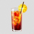 Cocktail in a glass with a straw on background of transparency, long island iced tea Royalty Free Stock Photo