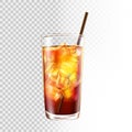 Cocktail in a glass with a straw on background of transparency, long island iced tea Royalty Free Stock Photo
