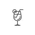 Cocktail glass with straw and lemon line icon
