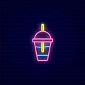 Cocktail glass with a straw neon light icon. Cold tea and coffee. Cocktail bar banner. Isolated vector illustration Royalty Free Stock Photo