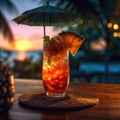 cocktail in glass.Summer alcoholic cocktail.Refreshing cocktail on beach.Background