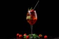 Cocktail in a glass with a tube on a black background with mint Royalty Free Stock Photo