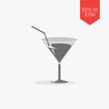 Cocktail glass with tube icon. Flat design gray color symbol. Mo