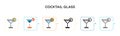 Cocktail glass vector icon in 6 different modern styles. Black, two colored cocktail glass icons designed in filled, outline, line Royalty Free Stock Photo