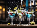 Cocktail glasses on bar background. Generative ai