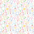 Cocktail glasses outline seamless pattern in various colours, sizes, and styles.