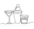 Cocktail glasses and shaker line art. International Bartender\'s Day.