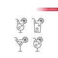 Cocktail glasses thin line vector icon set