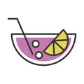 Cocktail icon crystal cup with lemon and straw drink liquor refreshing alcohol line and fill design Royalty Free Stock Photo