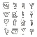 Cocktail icon drink liquor alcohol glass cups delicious beverages icons set