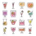 Cocktail icon drink liquor alcohol glass cups delicious beverages icons set