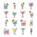 Cocktail icon drink liquor refreshing alcohol glass cups celebration event party icons set Royalty Free Stock Photo