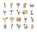 Cocktail icon liquor refreshing alcohol glass cups iced drinks icons set Royalty Free Stock Photo