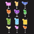 Cocktail icon set. Isolated icons of alcohol drink in flat design. Cocktails icon with slice lemon Royalty Free Stock Photo
