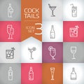 Cocktails and drinks Vector contour icons with color modern background