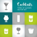 Types of glasses, cocktail icons vector set