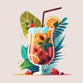 Cocktail Icon, Tropical Fruit Alcohol Drink, Party Bar, Summer Ice Coctail Drawing Imitation