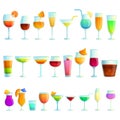 Cocktail icons set, cartoon style