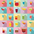 Cocktail icons set, flat style