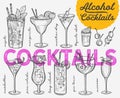 Cocktail illustration, vector hand drawn alcohol drinks Royalty Free Stock Photo