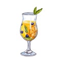 Cocktail on an isolated white background. Orange juice with blueberries and mint in a glass. Fresh drink. Summer time raster