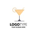 Cocktail, Juice, Lemon Business Logo Template. Flat Color Royalty Free Stock Photo