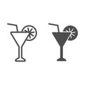Cocktail with lemon line and glyph icon. Drink vector illustration isolated on white. Martini outline style design Royalty Free Stock Photo