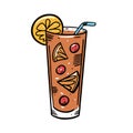 Cocktail with lemon, orange and cherry. Hand drawn flat style. Cartoon vector illustration. Isolated on white background Royalty Free Stock Photo