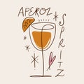 Cocktail lettering restaurant aperitif beverage poster. Aperol spritz with slice of orange minimalistic menu cafe bar Royalty Free Stock Photo