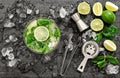 Cocktail lime mint and ice. Bar alcoholic nonalcoholic drink Royalty Free Stock Photo