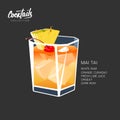 Cocktail mai tai drink pineapple cherry vector illustration Royalty Free Stock Photo