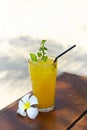 Cocktail Mai Tai with Light rum, dark rum, Orange Curacao, almond syrup, lime, ice cubes, pineapple and mint Royalty Free Stock Photo