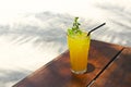 Cocktail Mai Tai with Light rum, dark rum, Orange Curacao, almond syrup, lime, ice cubes, pineapple and mint Royalty Free Stock Photo