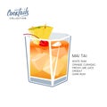 Cocktail mai tai drink pineapple cherry vector illustration Royalty Free Stock Photo