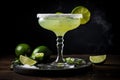 Cocktail Margarita, lime and mint on a dark background Royalty Free Stock Photo