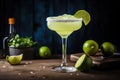 Cocktail Margarita, lime and mint on a dark background Royalty Free Stock Photo