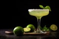 Cocktail Margarita, lime and mint on a dark background Royalty Free Stock Photo