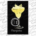 Cocktail Margarita with price on chalk board. Template elements for cocktail bar