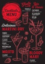 Cocktail menu for bar, drink template. Royalty Free Stock Photo